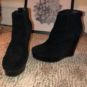 MICHAEL KORS black suede wedge booties